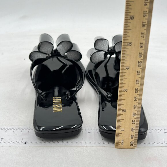 Miss left Black Open Square Toe Flip Flops Double Bowknots Slip On Thong Sandals - Picture 5 of 8